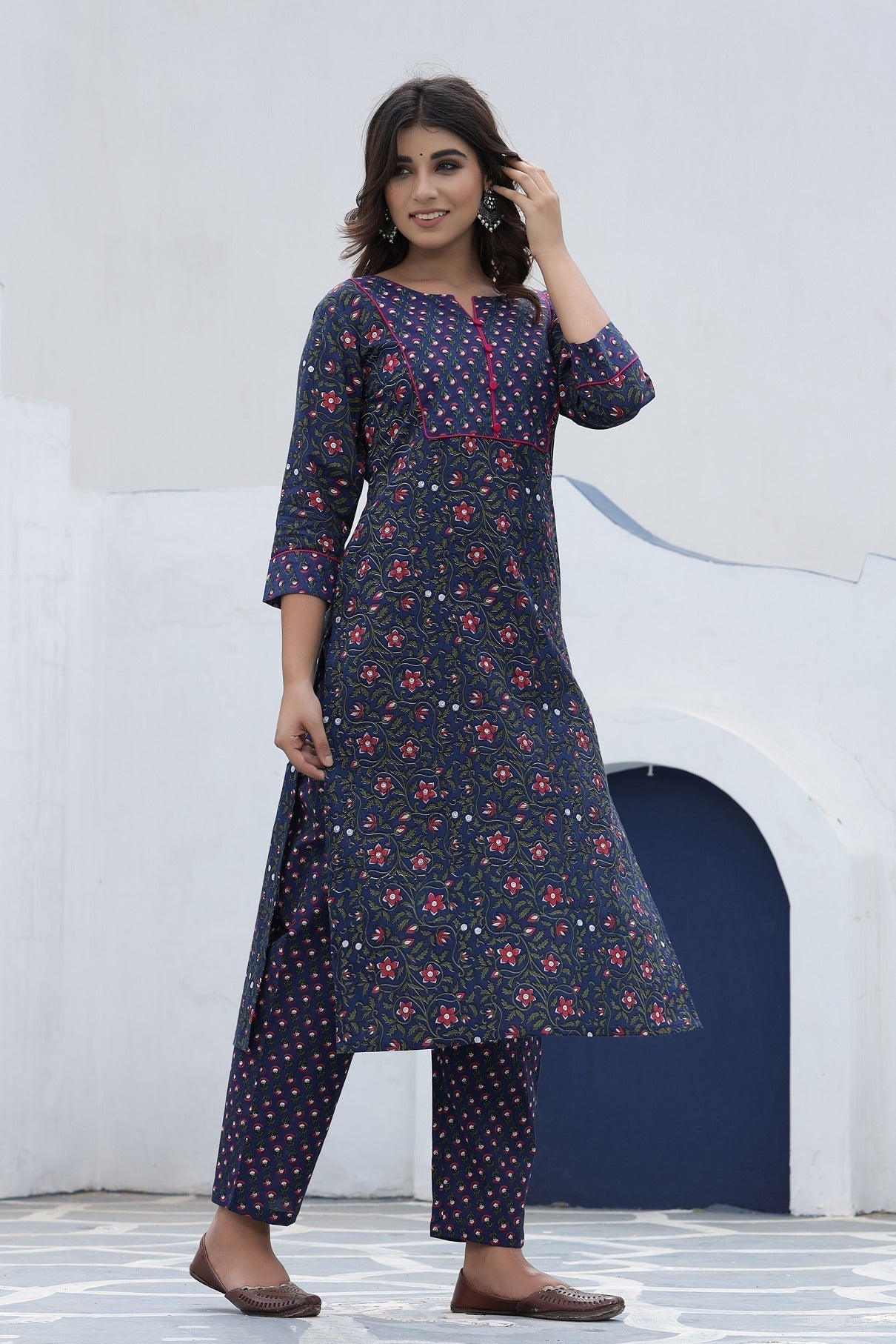 Blue Printed Kurta Set-Yufta Store-7906SETBLS