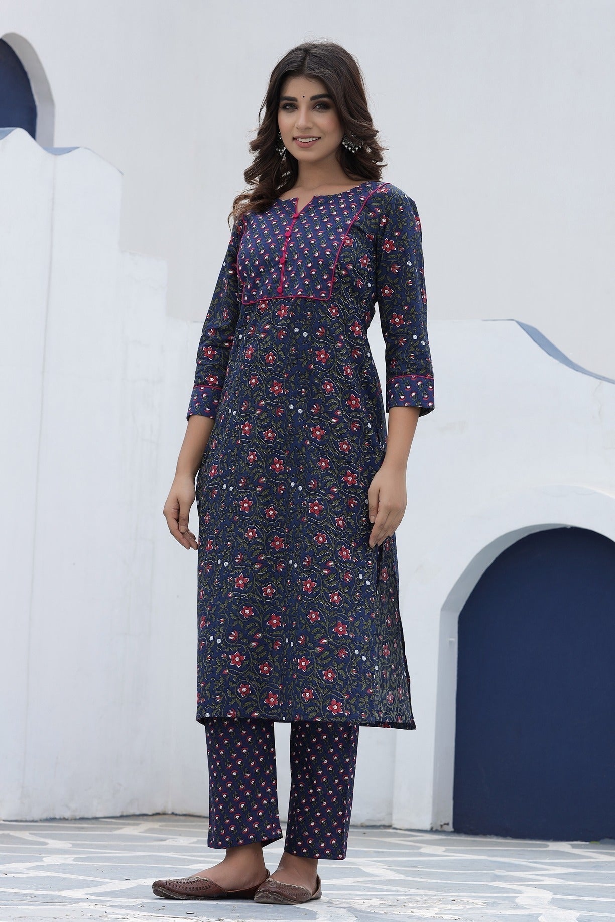 Blue Printed Kurta Set-Yufta Store-7906SETBLS