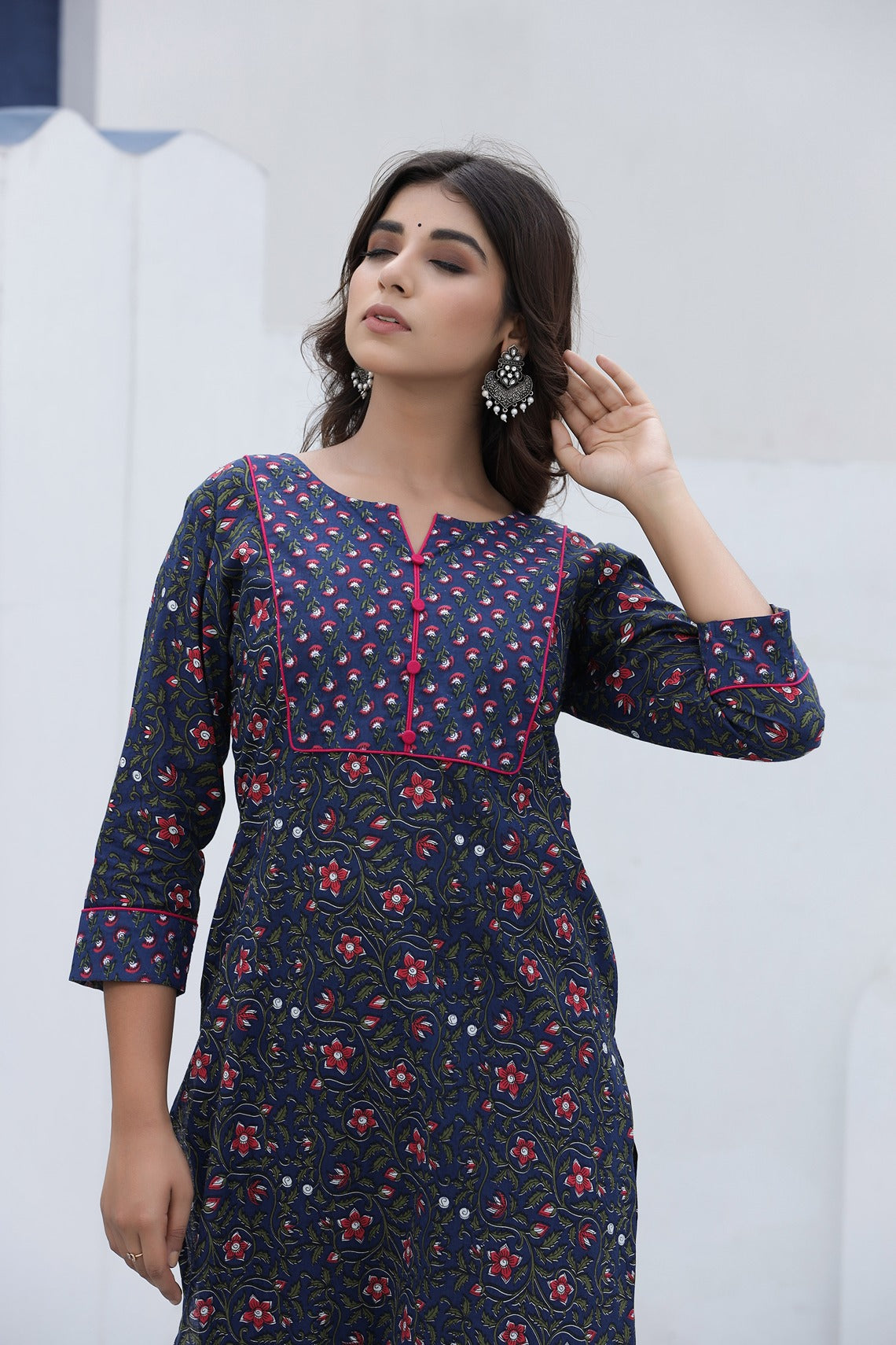 Blue Printed Kurta Set-Yufta Store-7906SETBLS