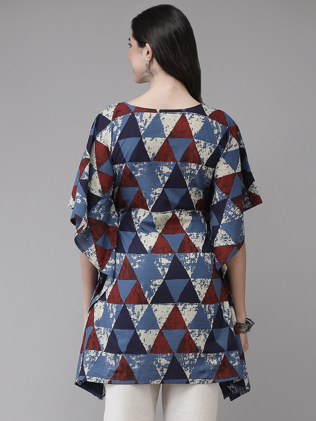 Blue & Red Geometric Printed Kaftan Kurta-Yufta Store-9289KFTBLS