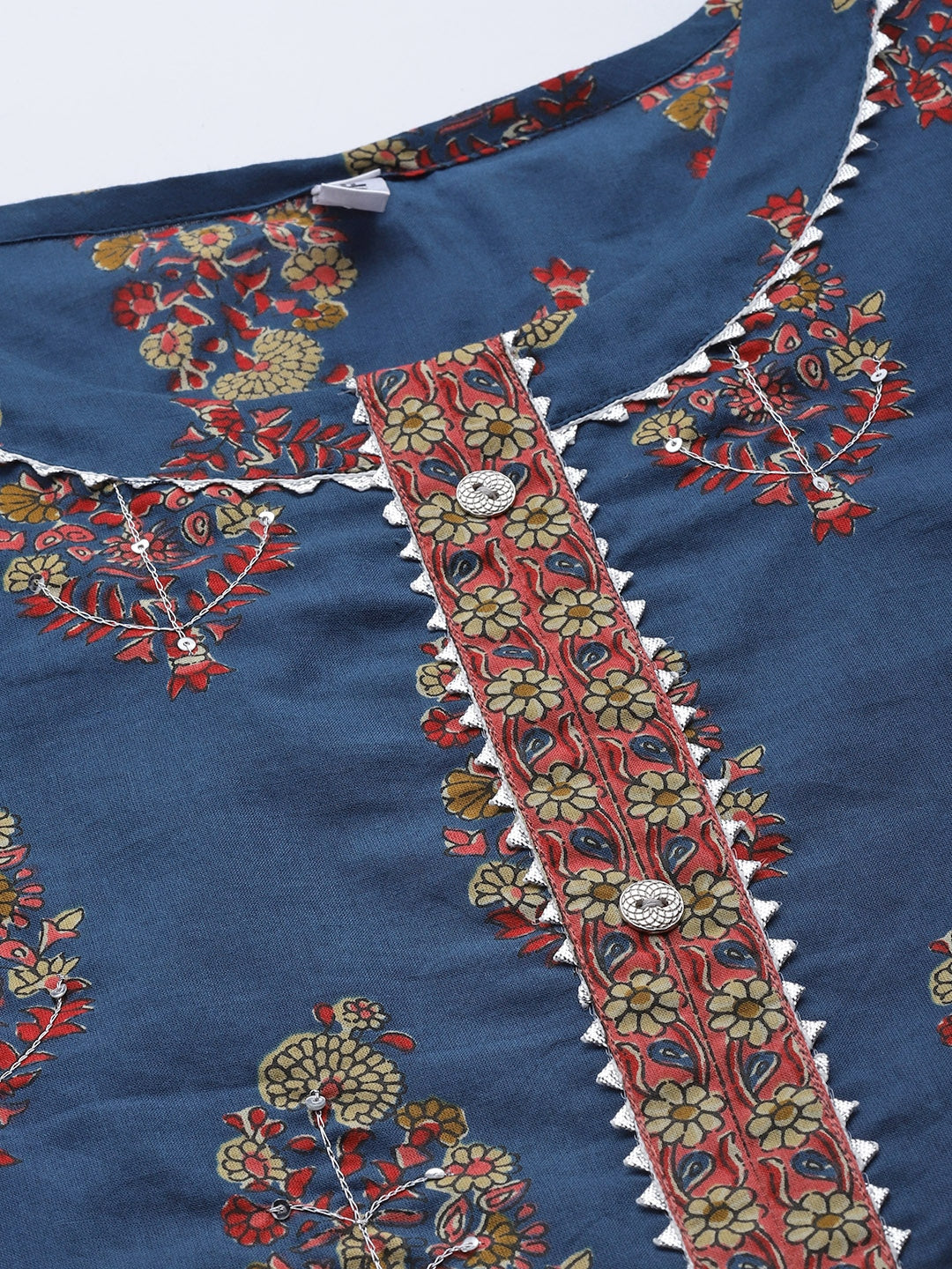 Blue & Red Printed Dupatta Set-Yufta Store-9397SKDBLS