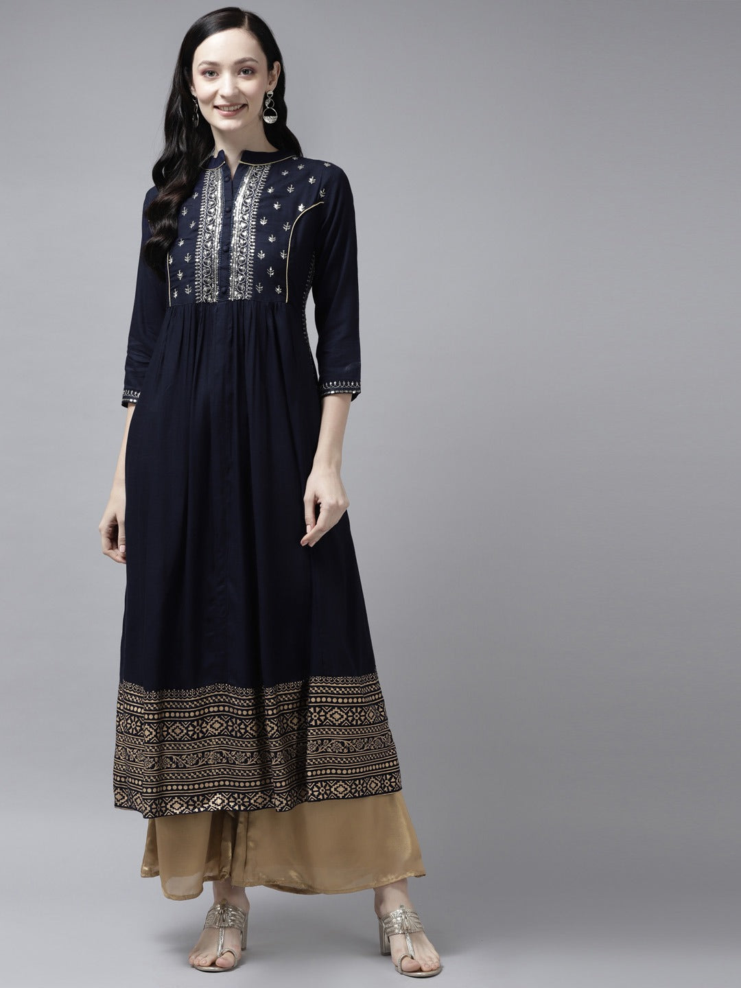 Blue Sequins Kurta-Yufta Store-9904KURBLS