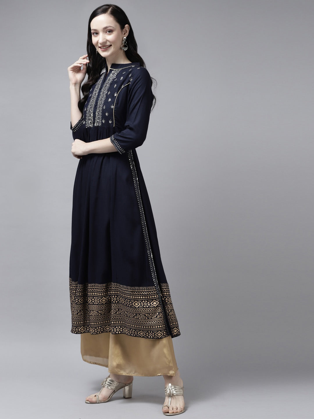 Blue Sequins Kurta-Yufta Store-9904KURBLS