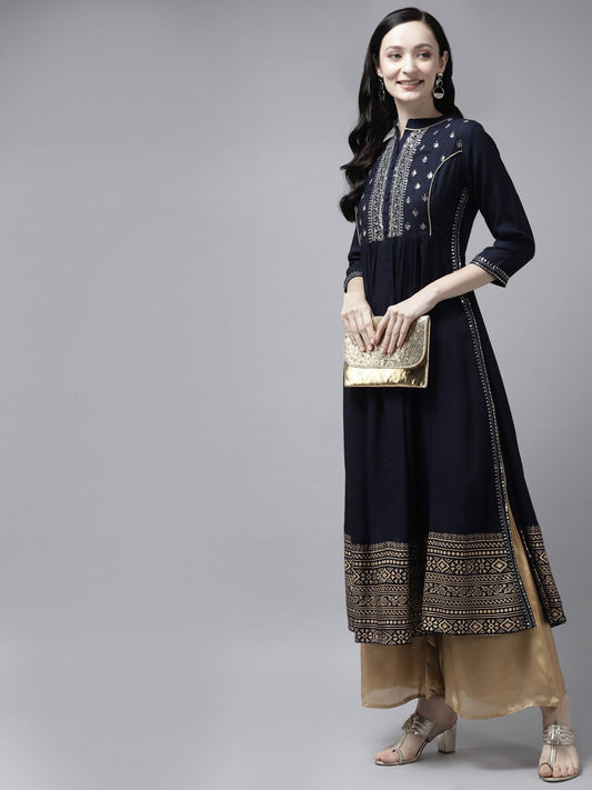 Blue Sequins Kurta-Yufta Store-9904KURBLS