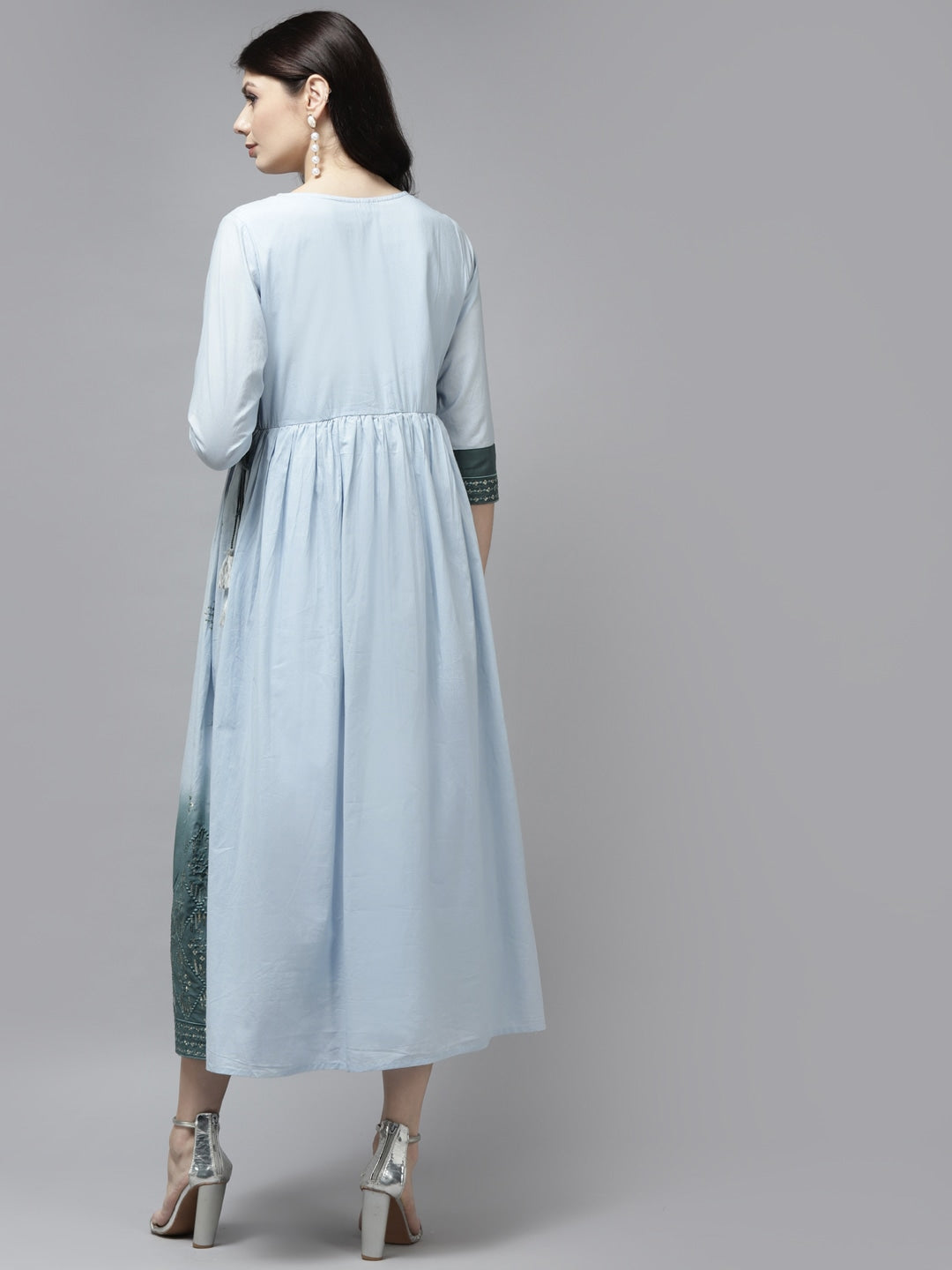 Blue & Teal Green Ethnic Maxi Dress-Yufta Store-2753DRSSBM