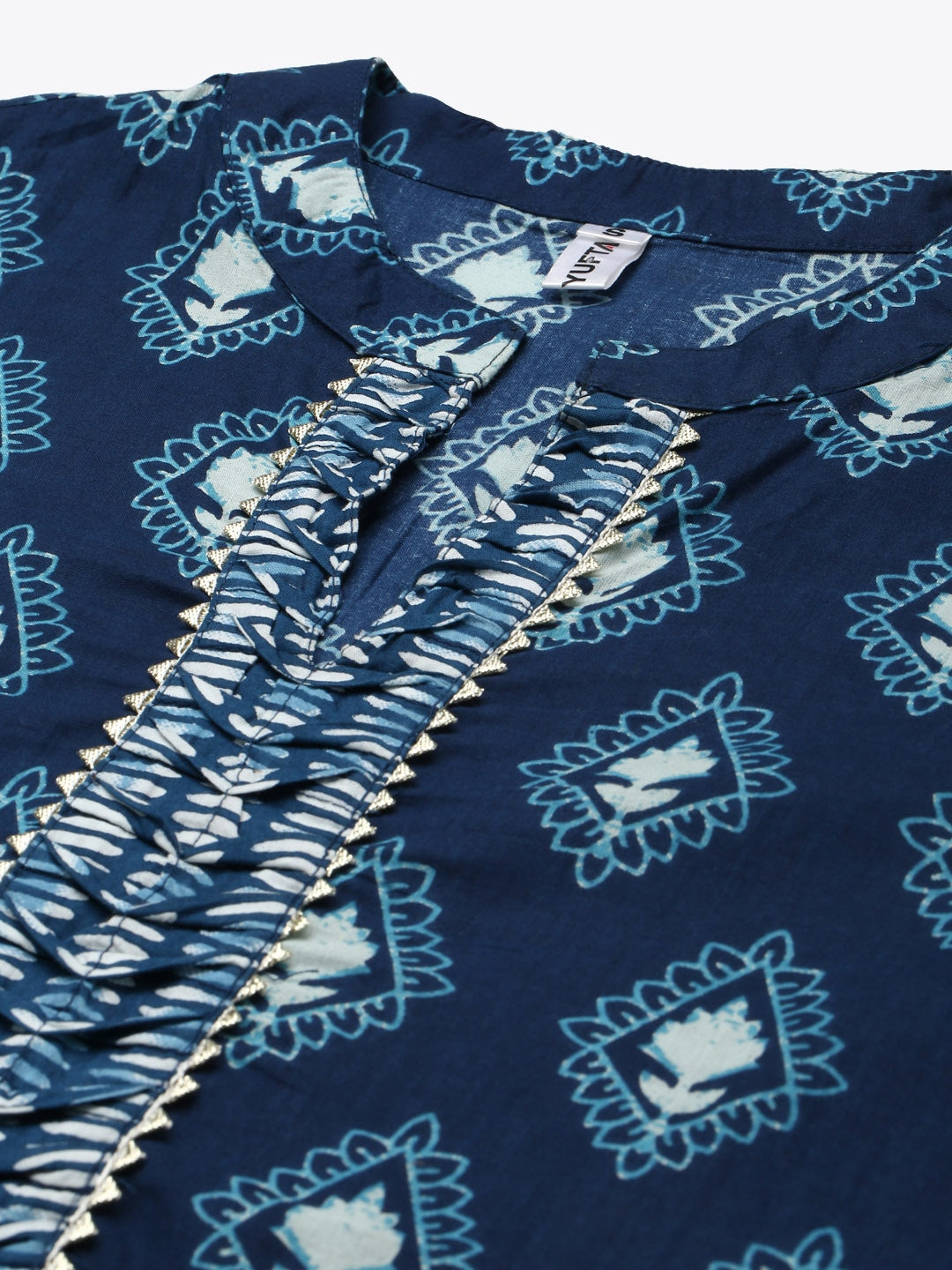 Blue & White Printed Dupatta Set-Yufta Store-9097SKDBLS