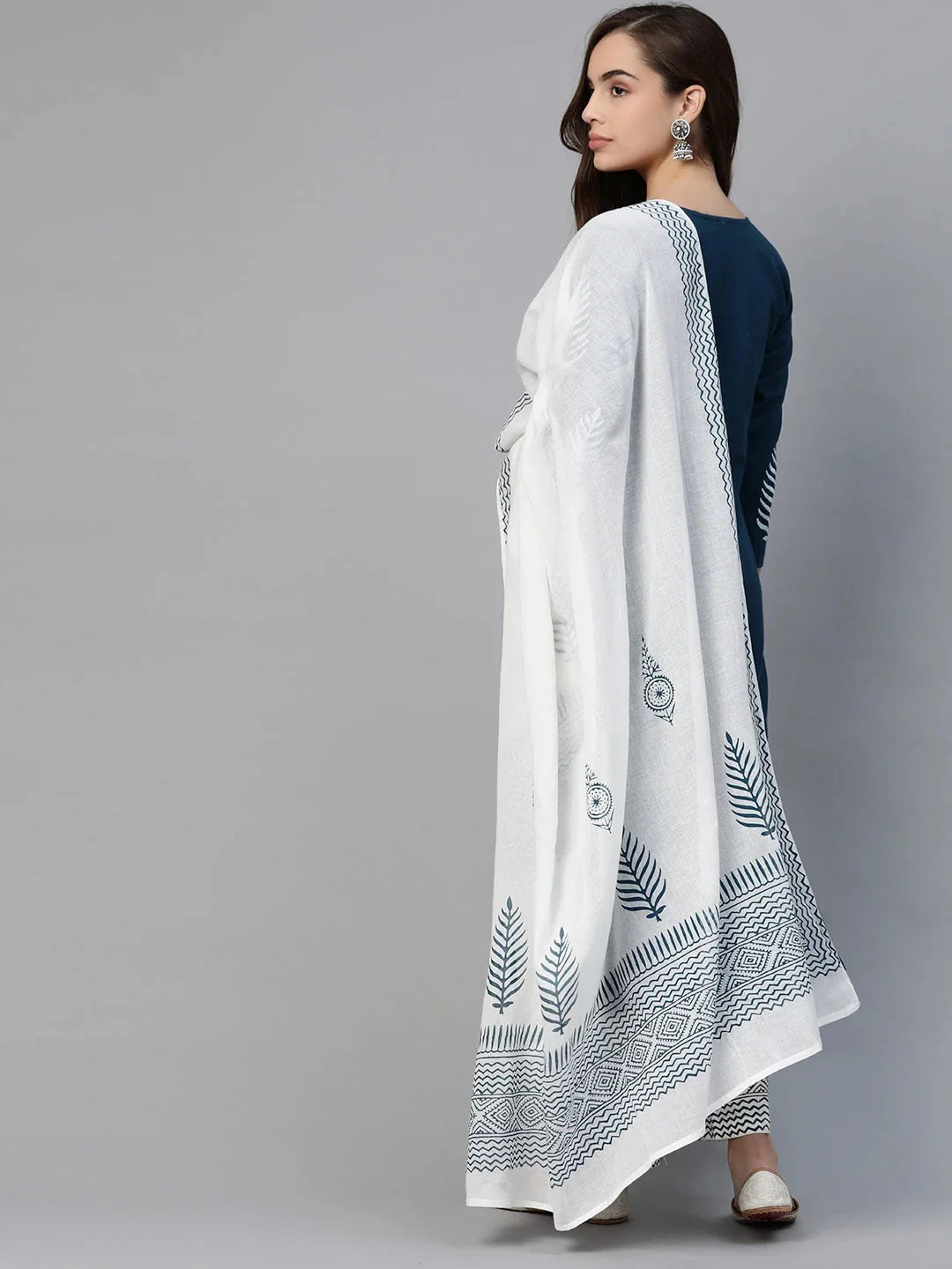 Blue and White Straight Dupatta Set-Yufta Store-7490SETBLS