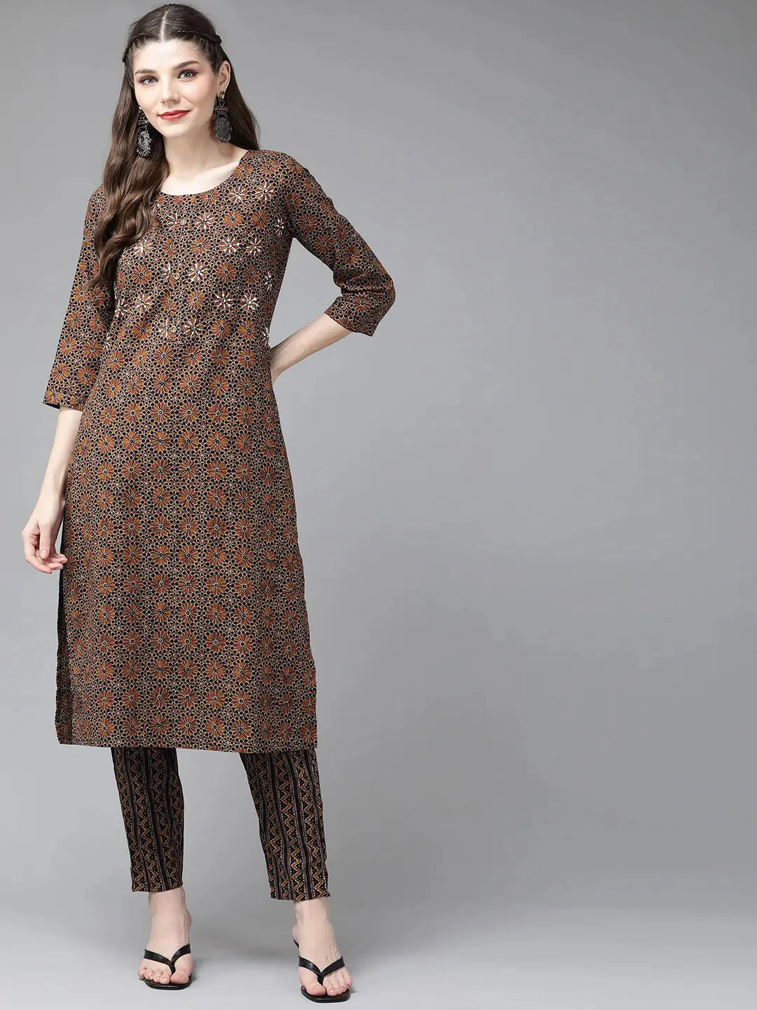 Brown Ethnic Printed Kurta Set