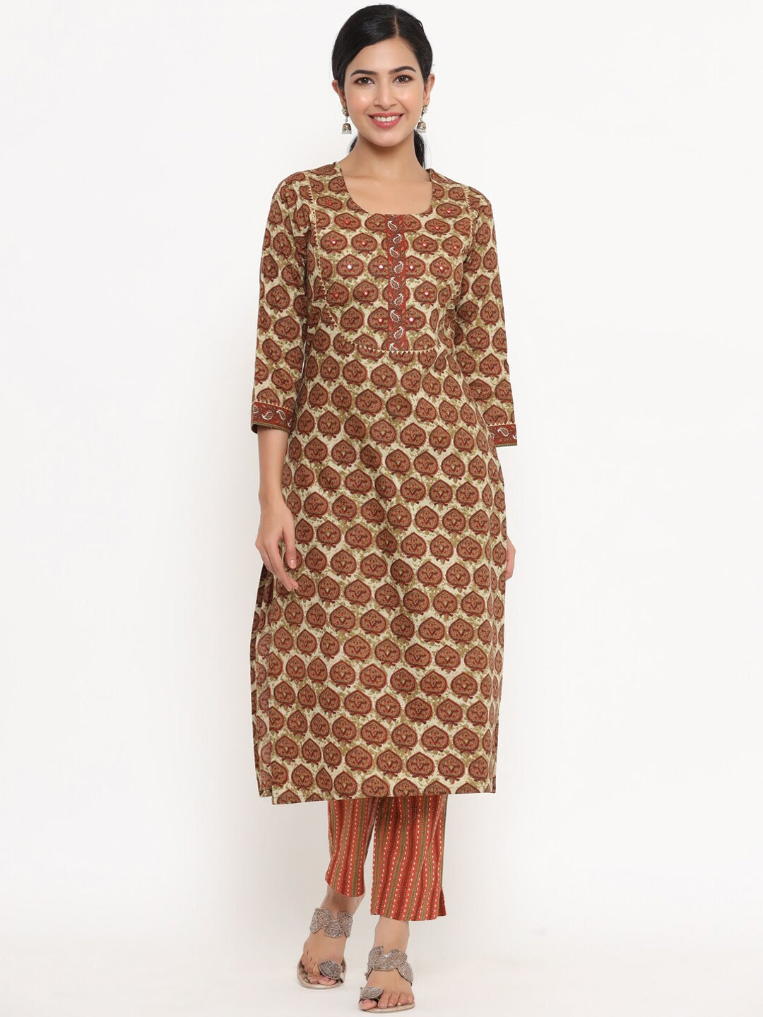 Brown Geometric Printed Dupatta Set