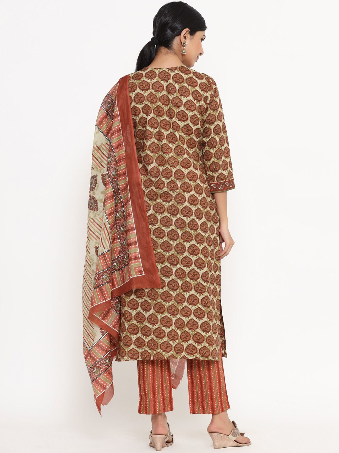 Brown Geometric Printed Dupatta Set