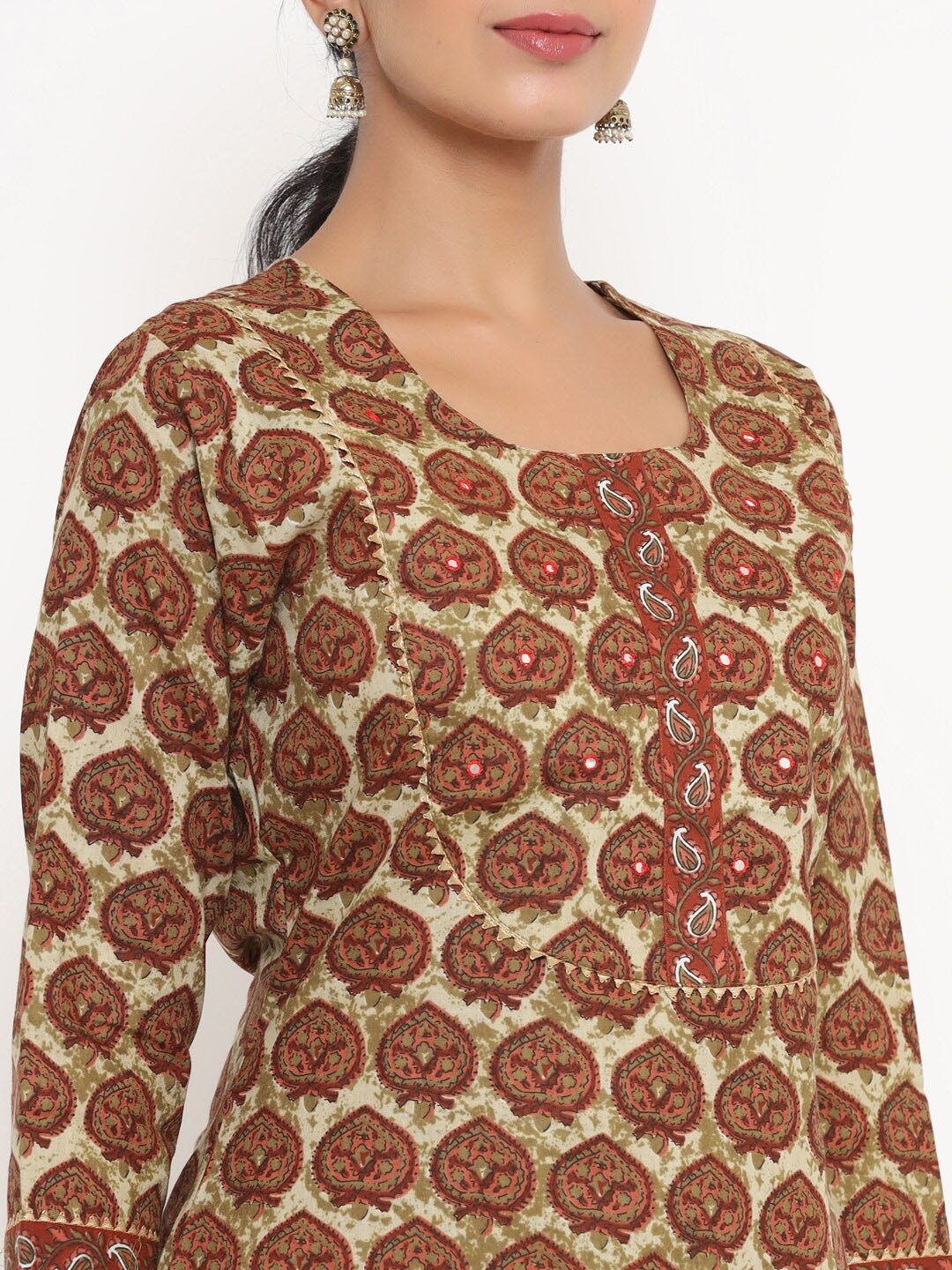 Brown Geometric Printed Dupatta Set