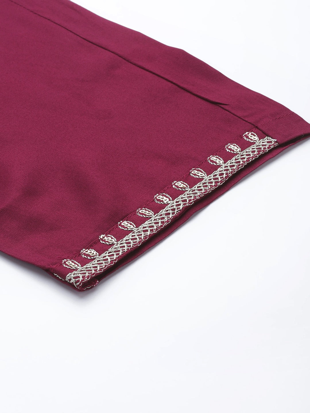 Burgundy Gotta-Patti Cotton Kurti Pant With Dupatta Set-Yufta Store-9969SKDBUGS