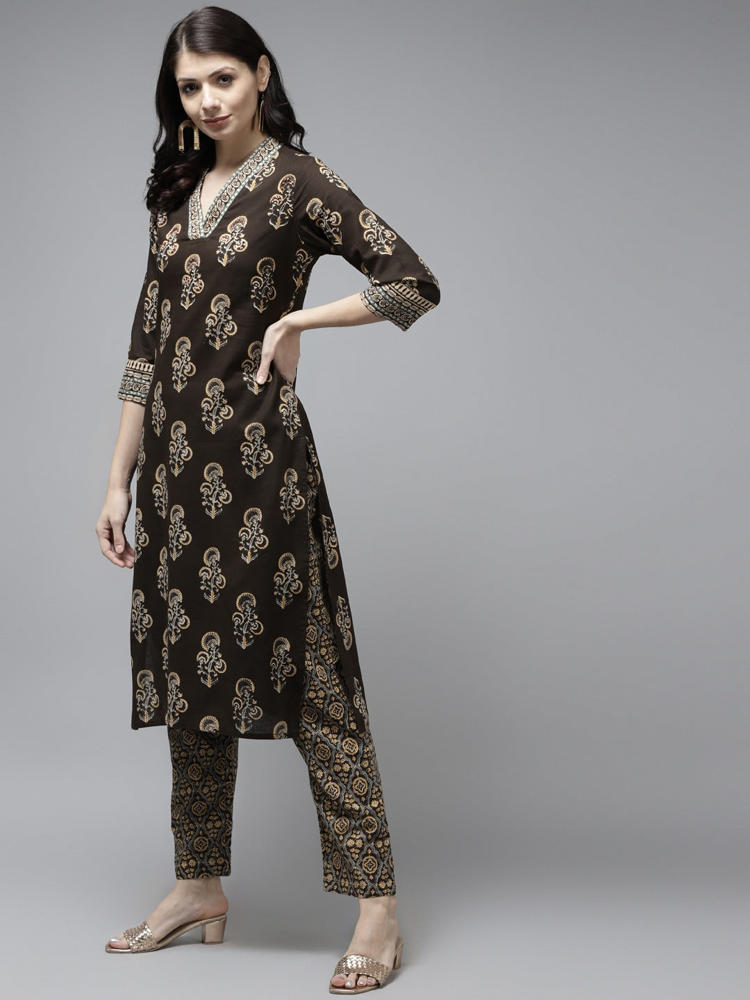 Coffee Brown Ethnic Motifs Printed Dupatta Set