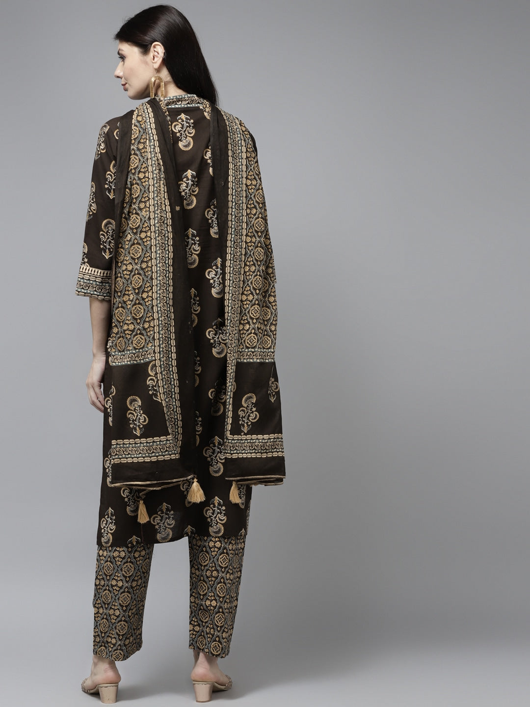 Coffee Brown Ethnic Motifs Printed Dupatta Set