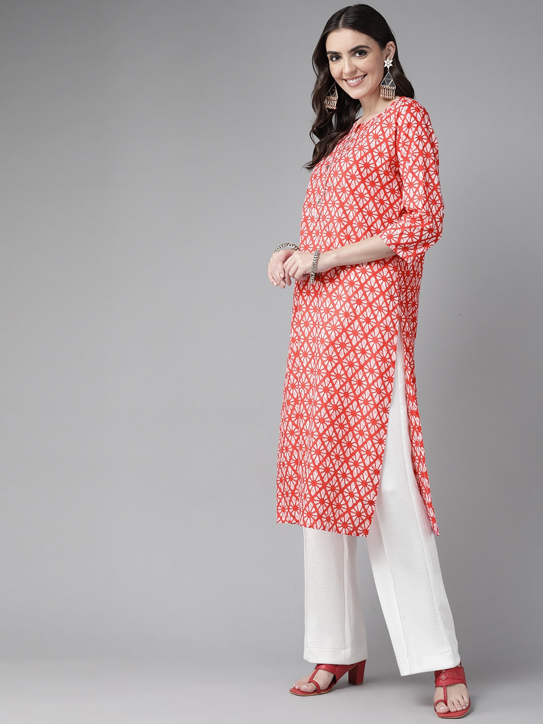 Coral Pink Cotton Kurta-Yufta Store-5706KURPKM