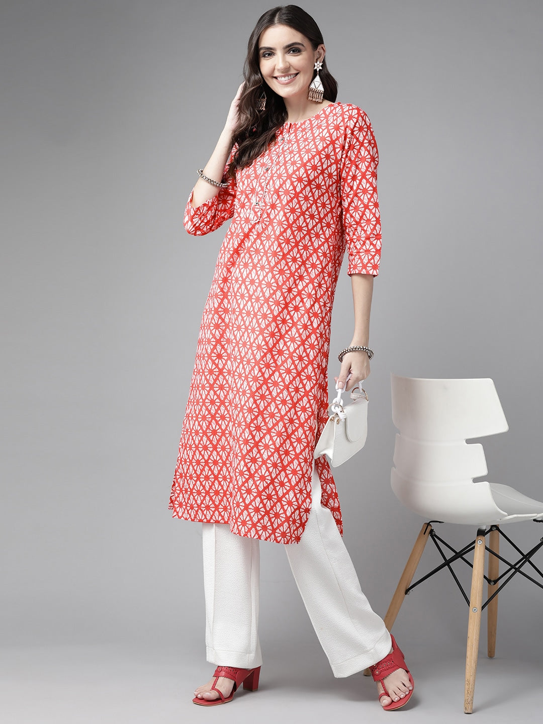 Coral Pink Cotton Kurta-Yufta Store-5706KURPKM