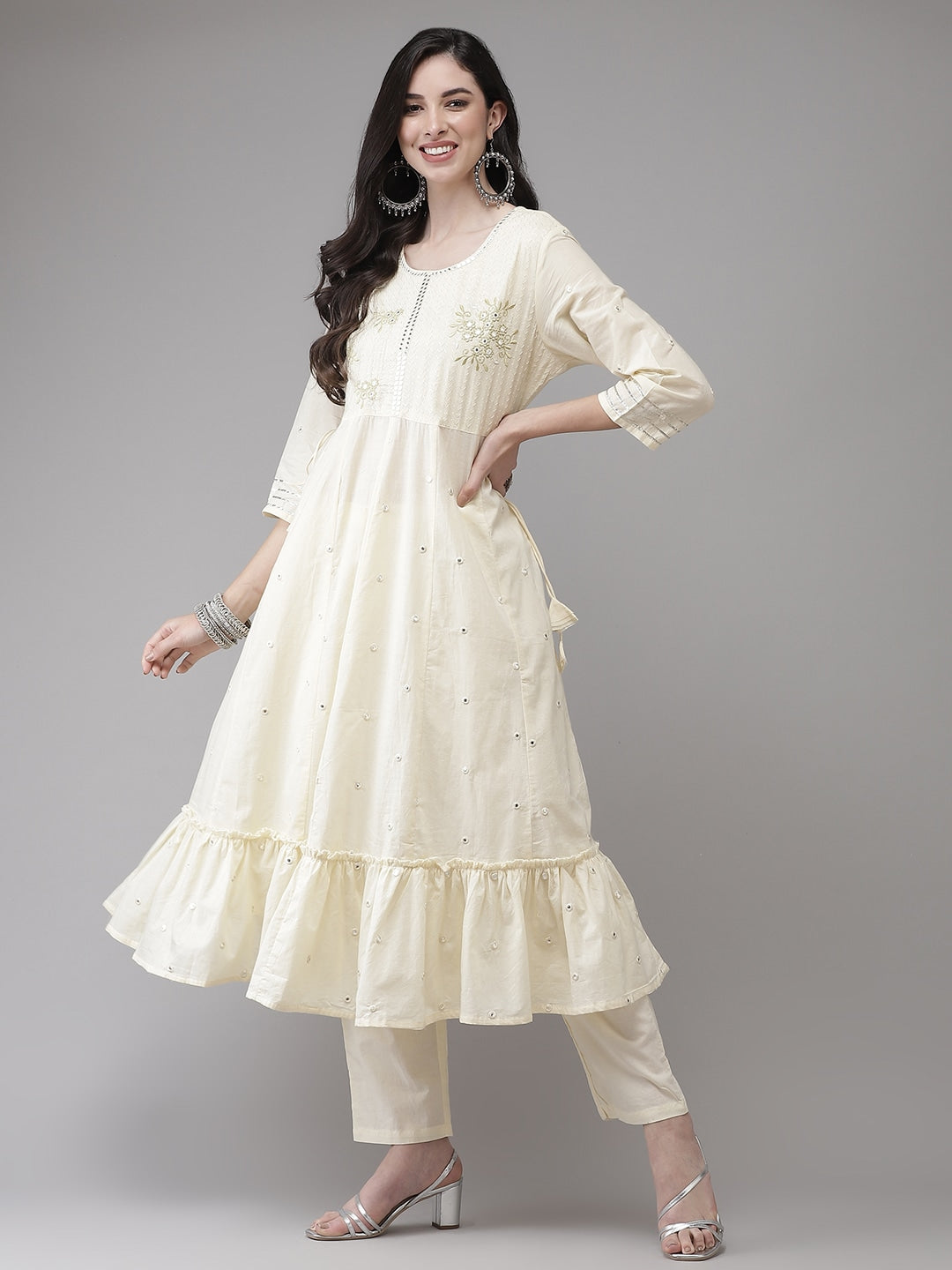 Cream Tired Dupatta Set