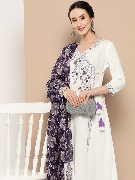 Embroidered Angrakha Kurta Dupatta Set-Yufta Store-9520SKDPRS