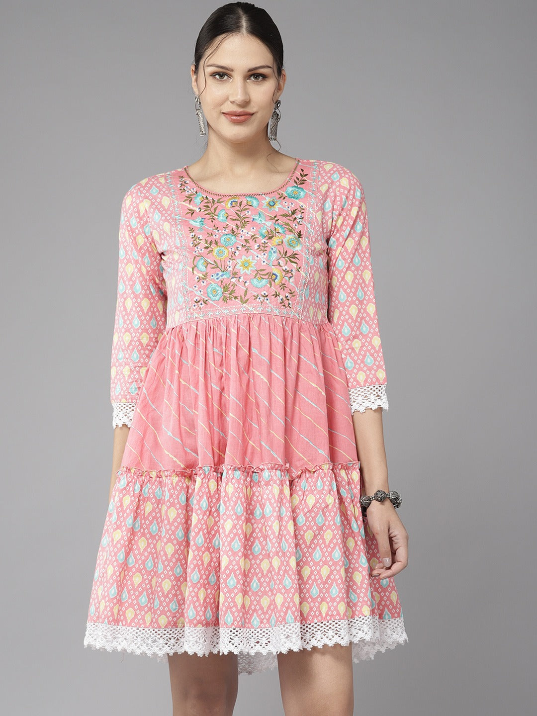 Embroidered Cotton Dress-Yufta Store-1196DRSPKS