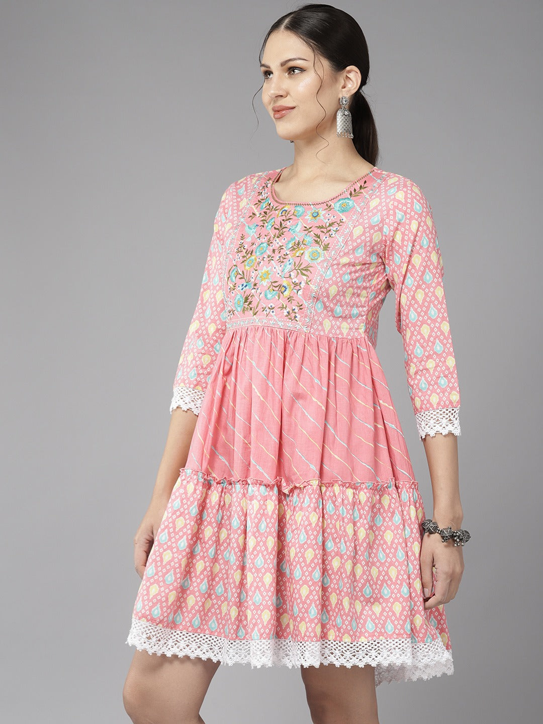 Embroidered Cotton Dress-Yufta Store-1196DRSPKS