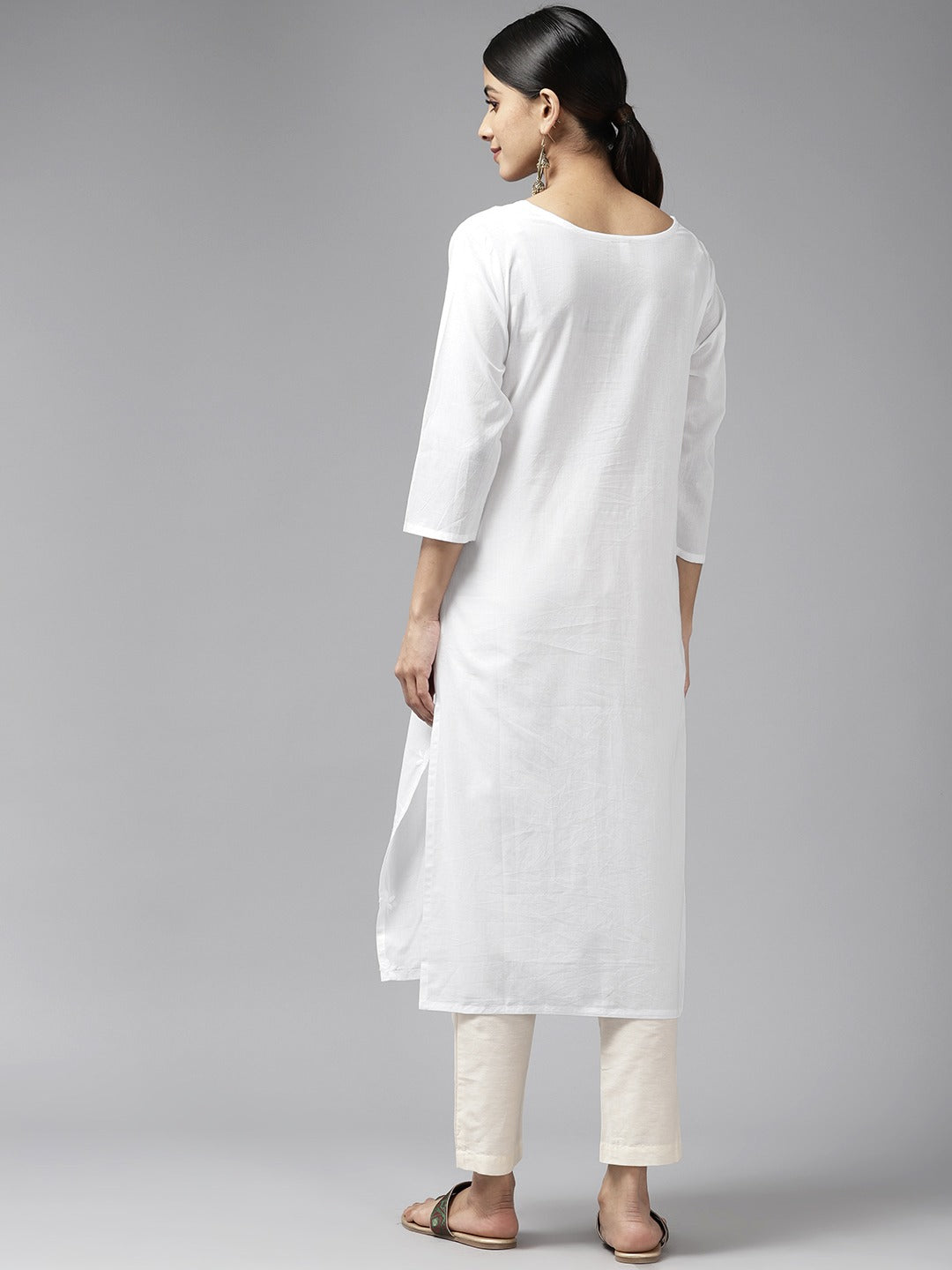 Embroidered Cotton Kurta-Yufta Store-1229KURWHS