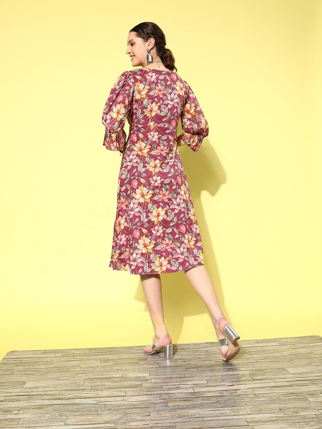 Floral Cotton Midi Dress-Yufta Store-8190DRSBUGXS