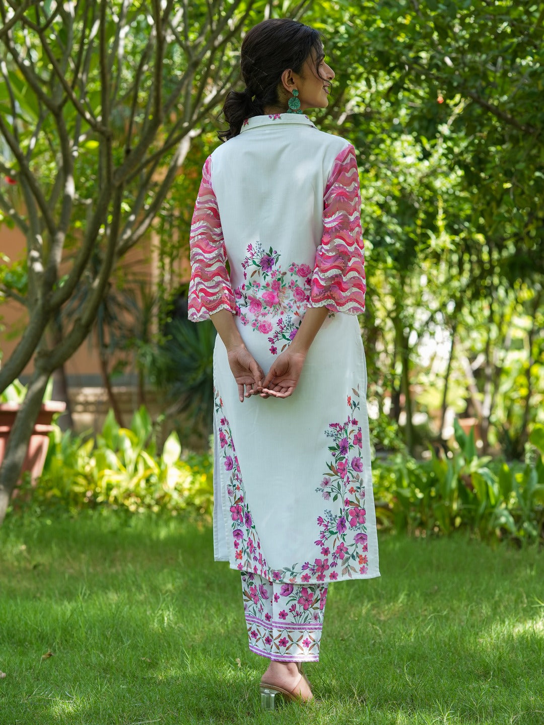 Pink Floral Printed Kurta with Trousers Co-Ords-Yufta Store-1494CRDPKS