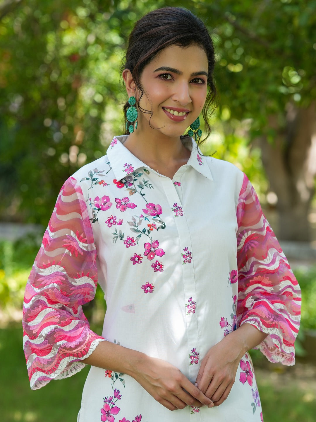 Pink Floral Printed Kurta with Trousers Co-Ords-Yufta Store-1494CRDPKS