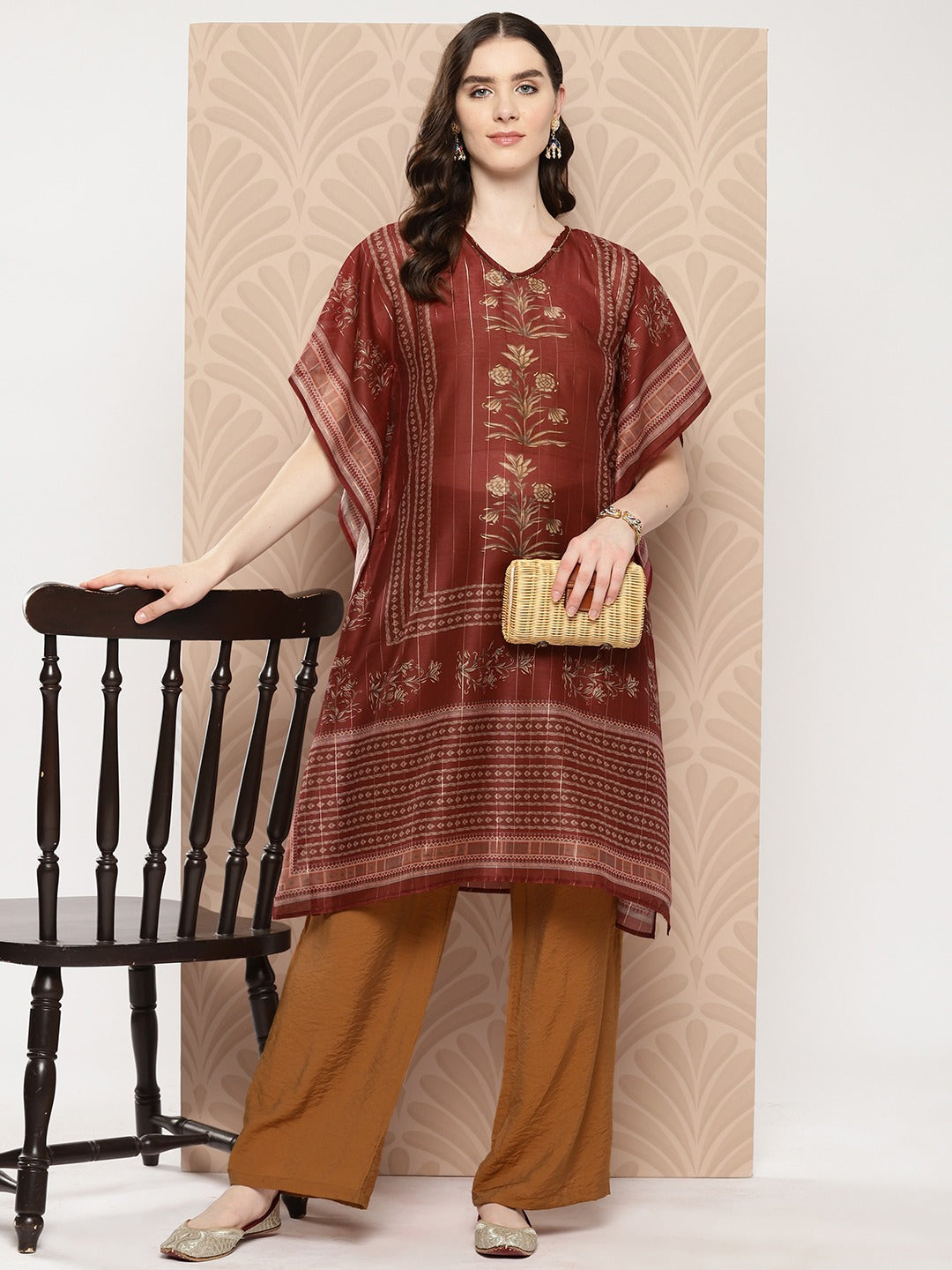 Floral Printed Flared Sleeves Kaftan Kurta-Yufta Store-1459KFTMRS