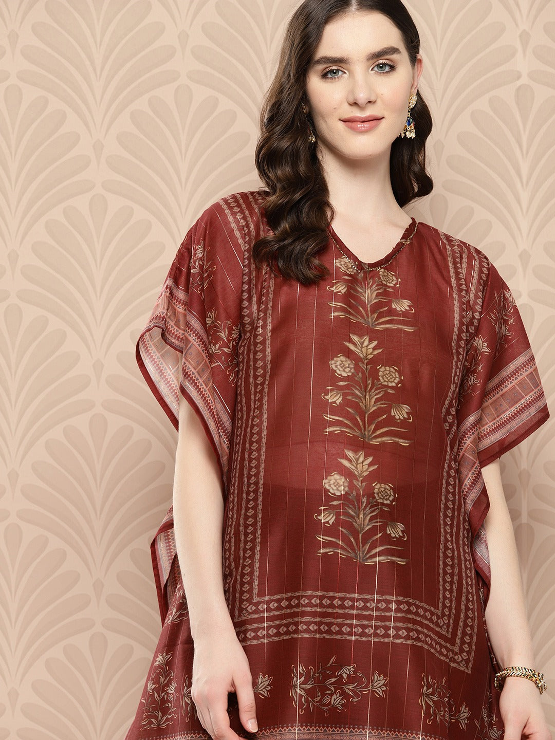 Floral Printed Flared Sleeves Kaftan Kurta-Yufta Store-1459KFTMRS