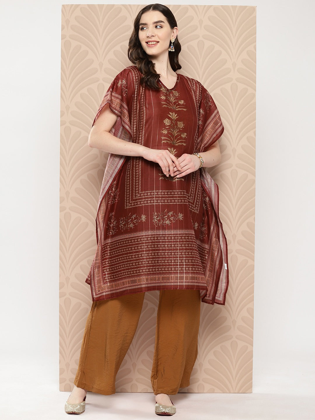 Floral Printed Flared Sleeves Kaftan Kurta-Yufta Store-1459KFTMRS