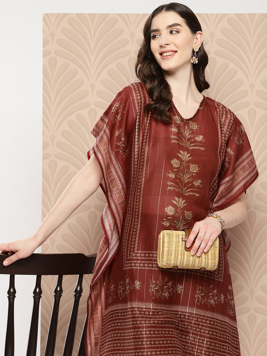 Floral Printed Flared Sleeves Kaftan Kurta-Yufta Store-1459KFTMRS