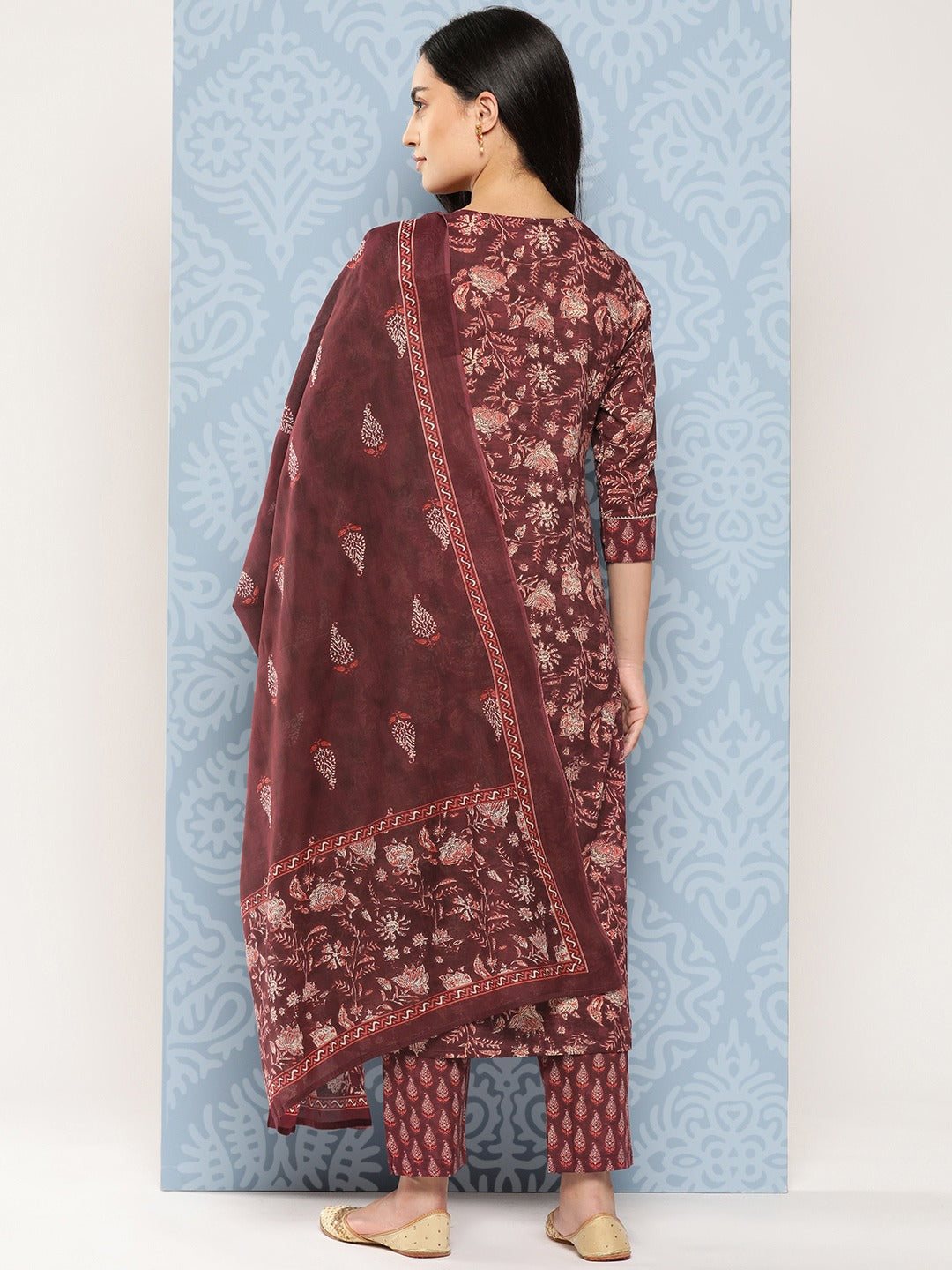 Floral Printed Regular Gotta Patti Pure Cotton Kurta with Trousers & Dupatta-Yufta Store-1370SKDMRS