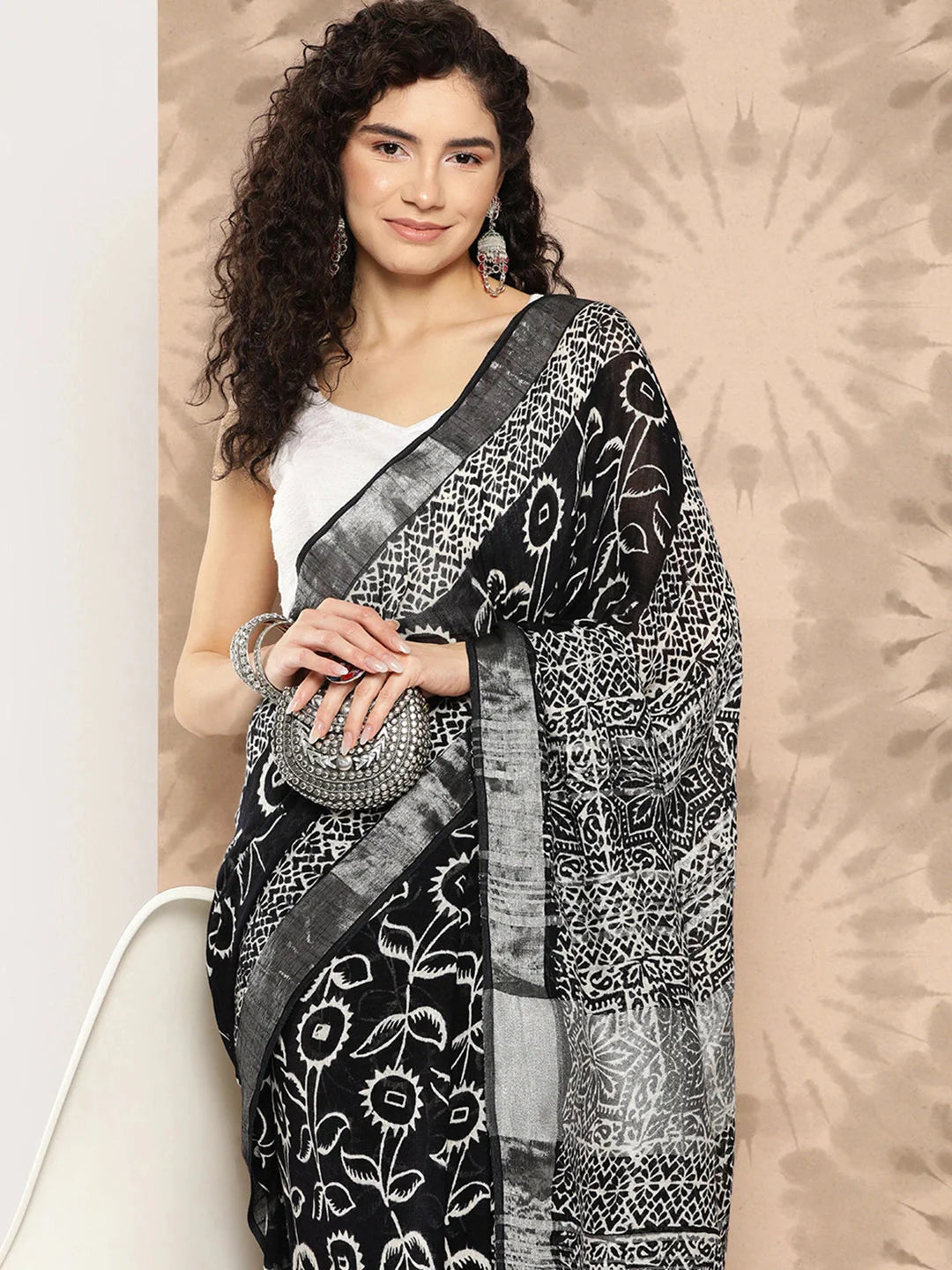 Floral Pure Cotton Handwoven Saree-Yufta Store-1321SARBK