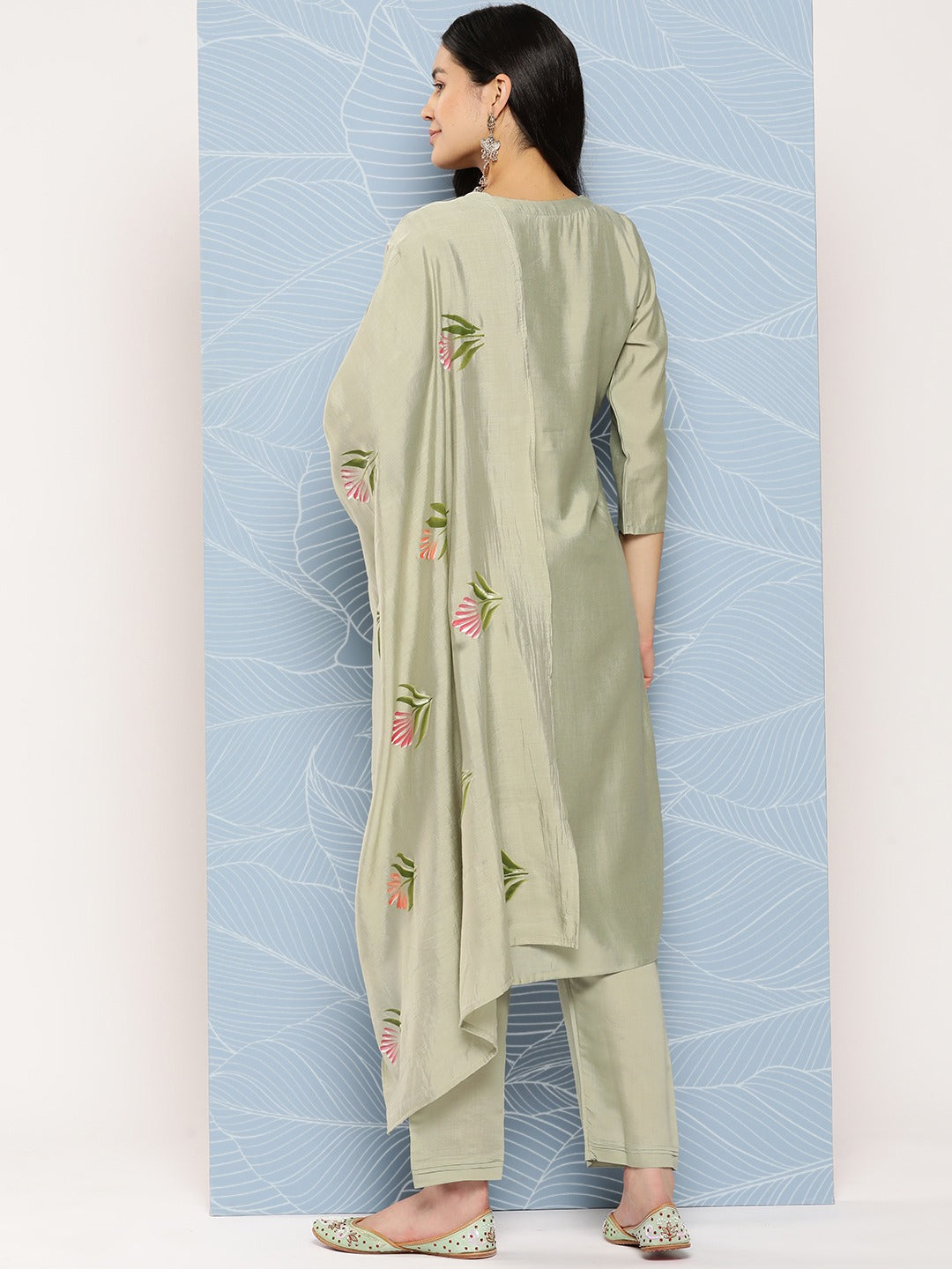 Floral Sequinned Kurta Dupatta Set-Yufta Store-1267SKDGRS