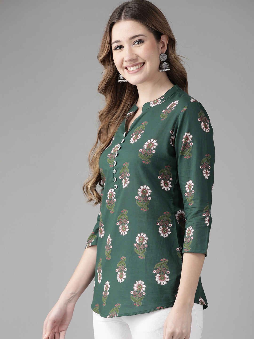 Green Floral Printed Top-Yufta Store-9650TOPGRXS