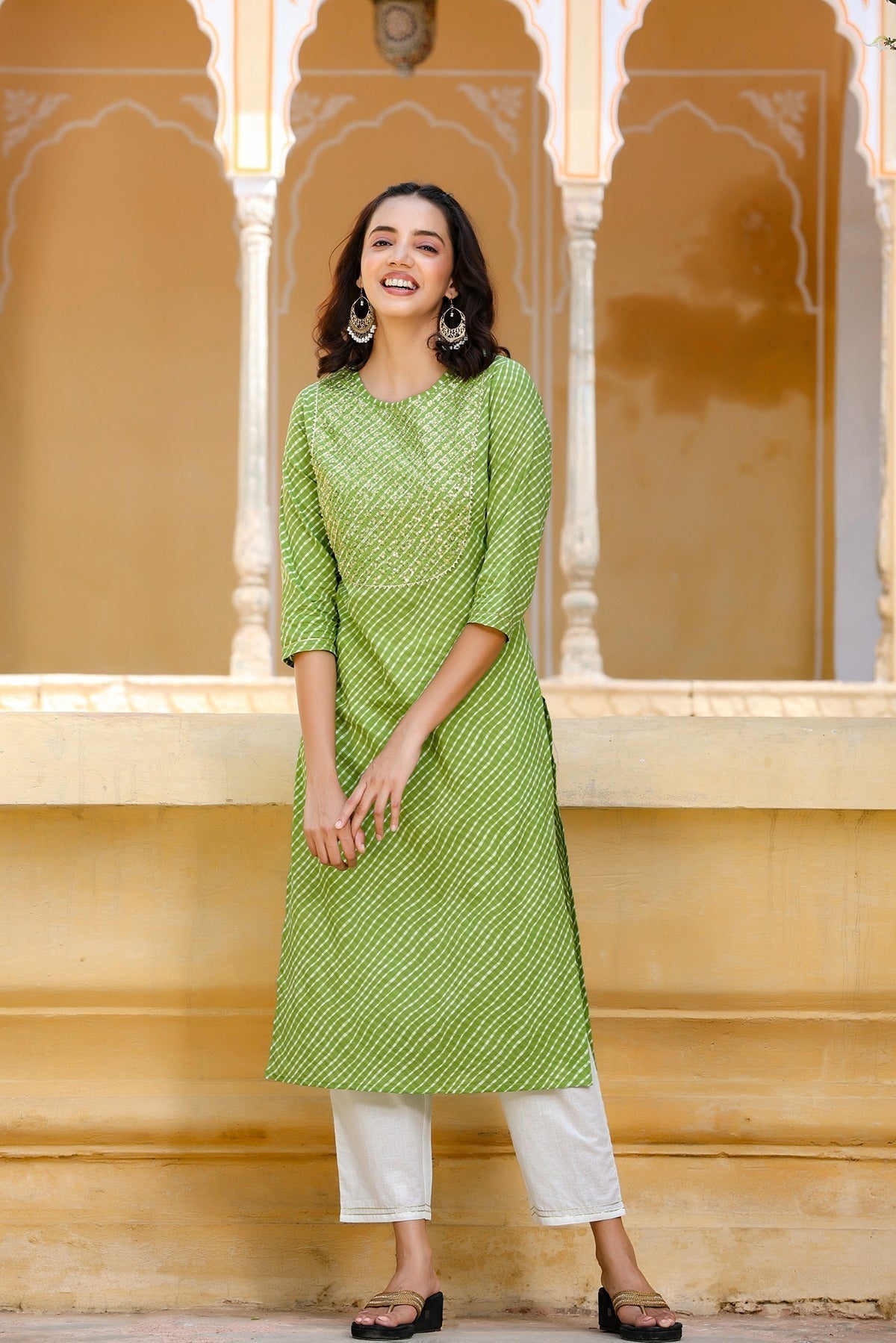 Green Lehariya Kurta Set-Yufta Store-9347SETGRS