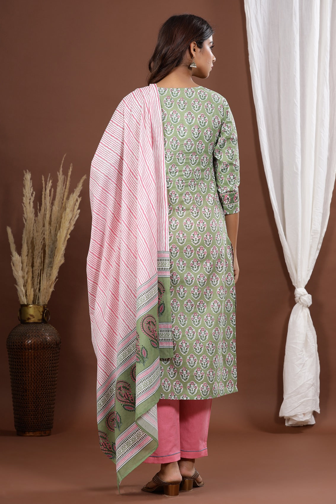 Green Printed Dupatta Set-Yufta Store-9024SKDGRS