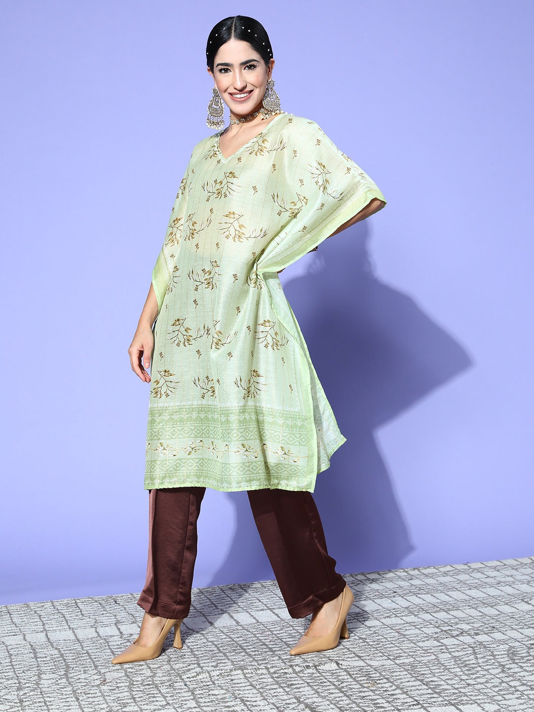 Green Printed Kaftan Kurta-Yufta Store-1250KFTGRS