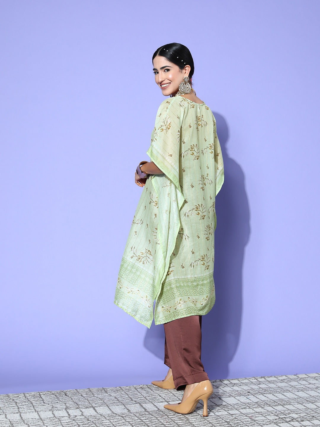 Green Printed Kaftan Kurta-Yufta Store-1250KFTGRS