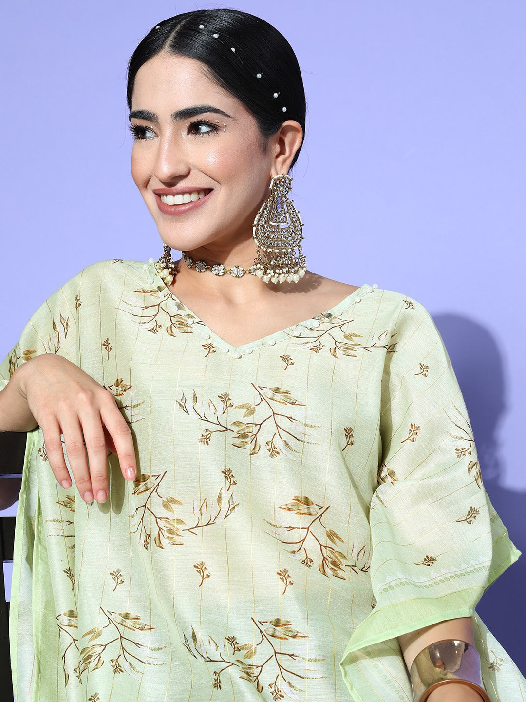 Green Printed Kaftan Kurta-Yufta Store-1250KFTGRS