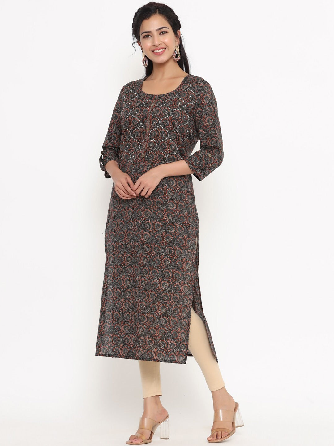 Green Printed Kurta-Yufta Store-4716KURGRS