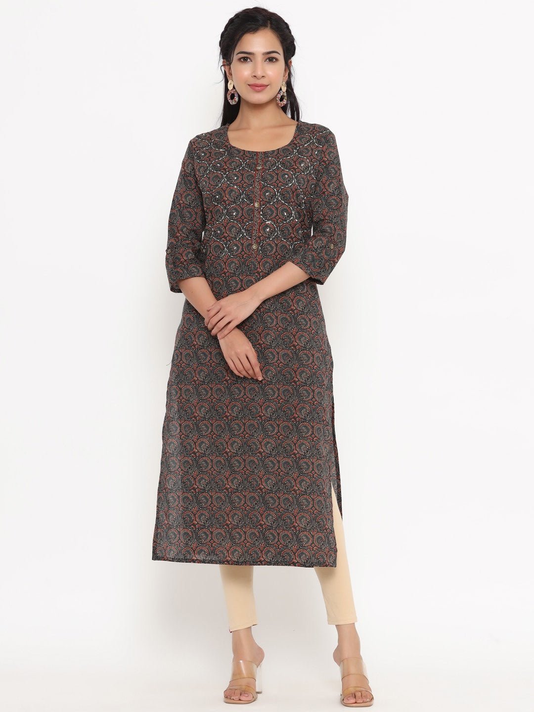 Green Printed Kurta-Yufta Store-4716KURGRS