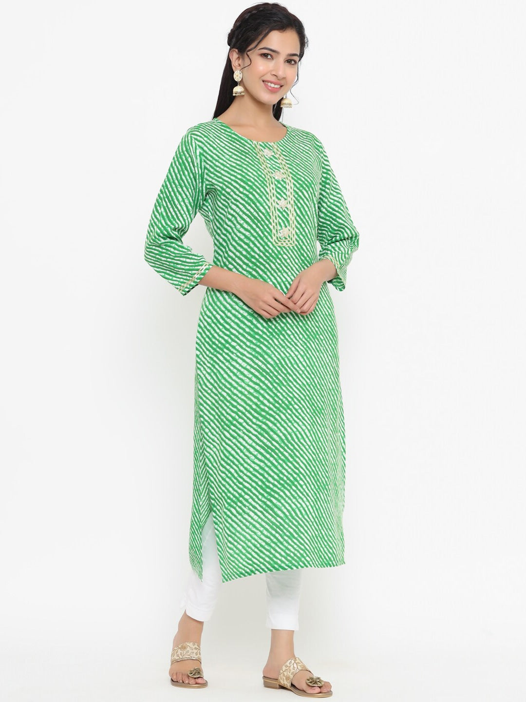 Green Printed Kurta-Yufta Store-9763KURGRS