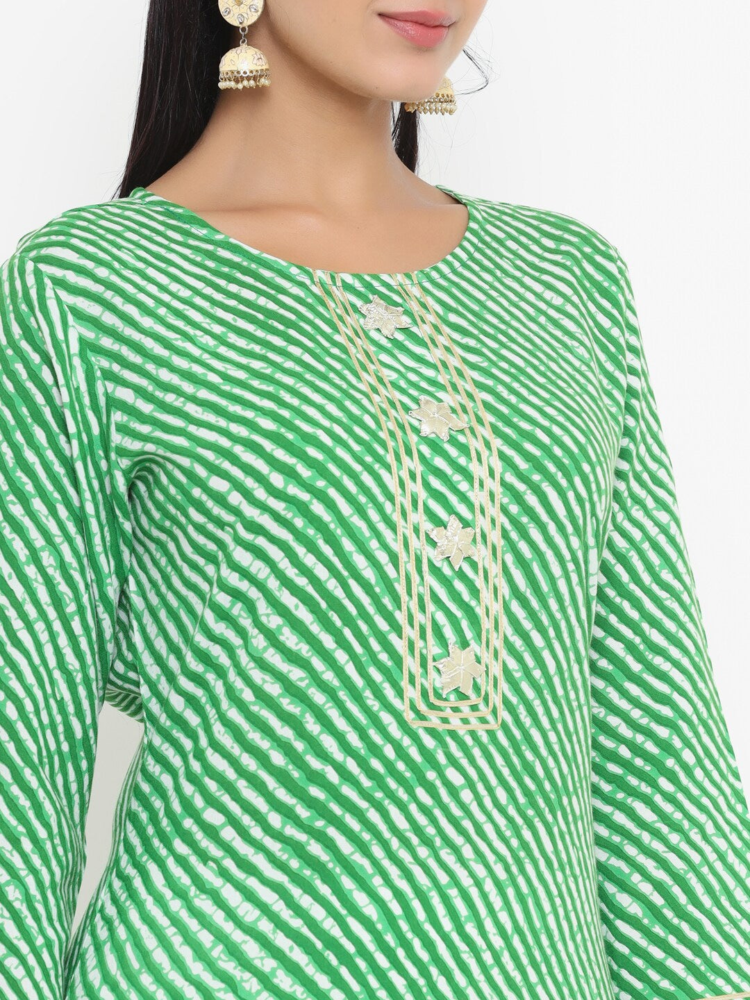 Green Printed Kurta-Yufta Store-9763KURGRS