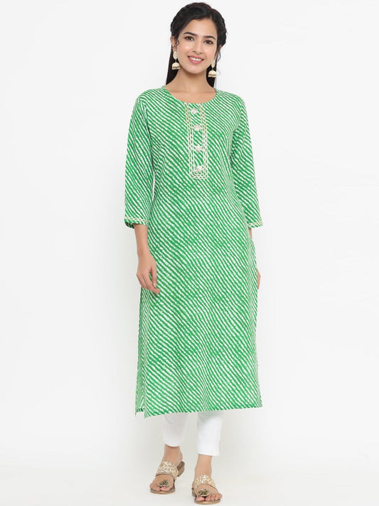 Green Printed Kurta-Yufta Store-9763KURGRS