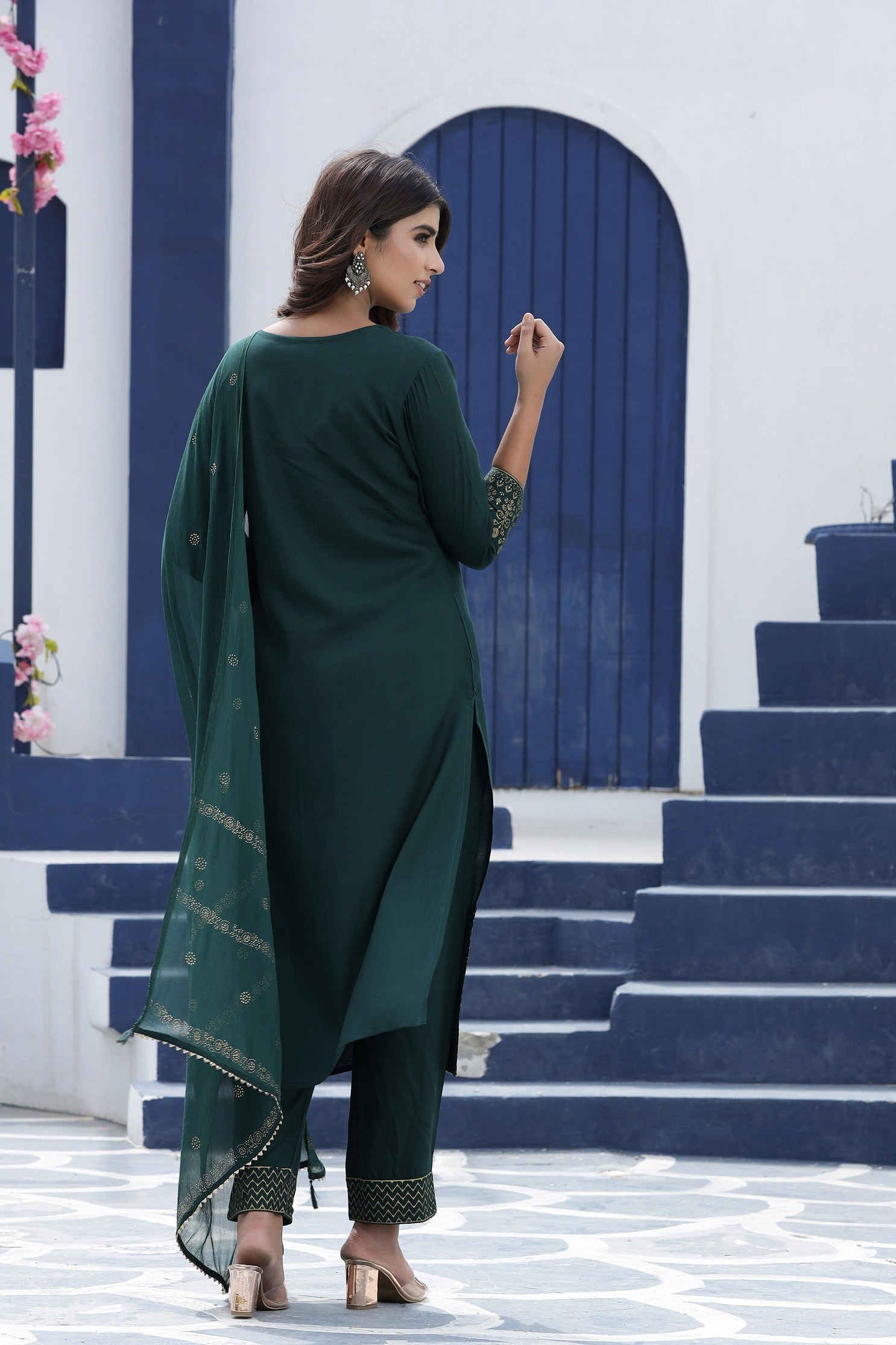 Green Solid Dupatta Set-Yufta Store-7722SKDGRS