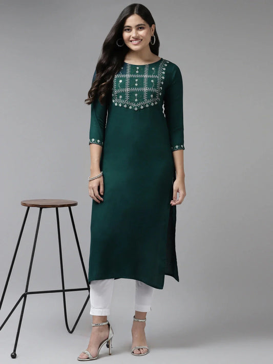 Green Thread Work Kurta-Yufta Store-6214KURTBS