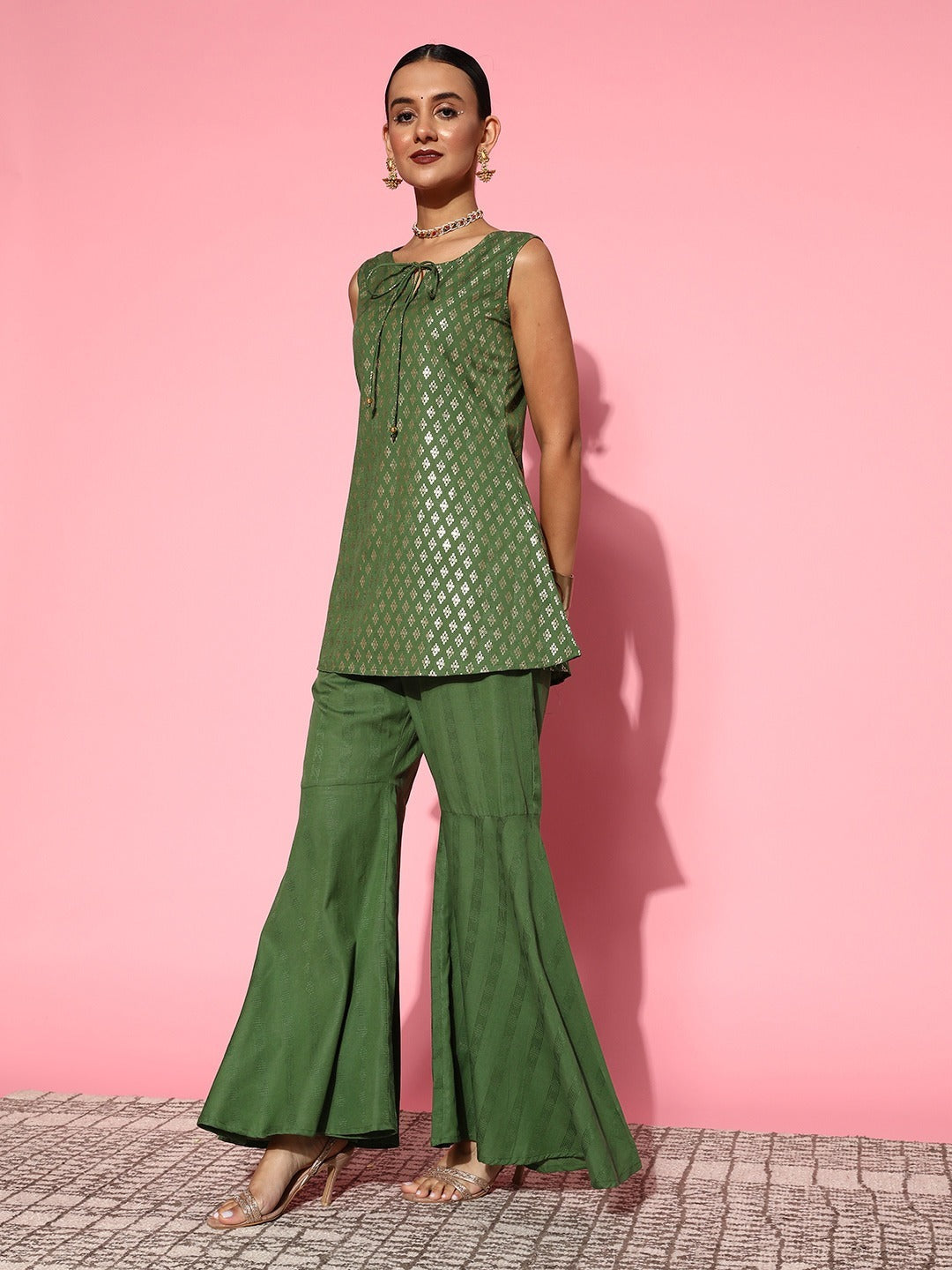 Green Top With Palazzos-Yufta Store-8145CRDGRXS