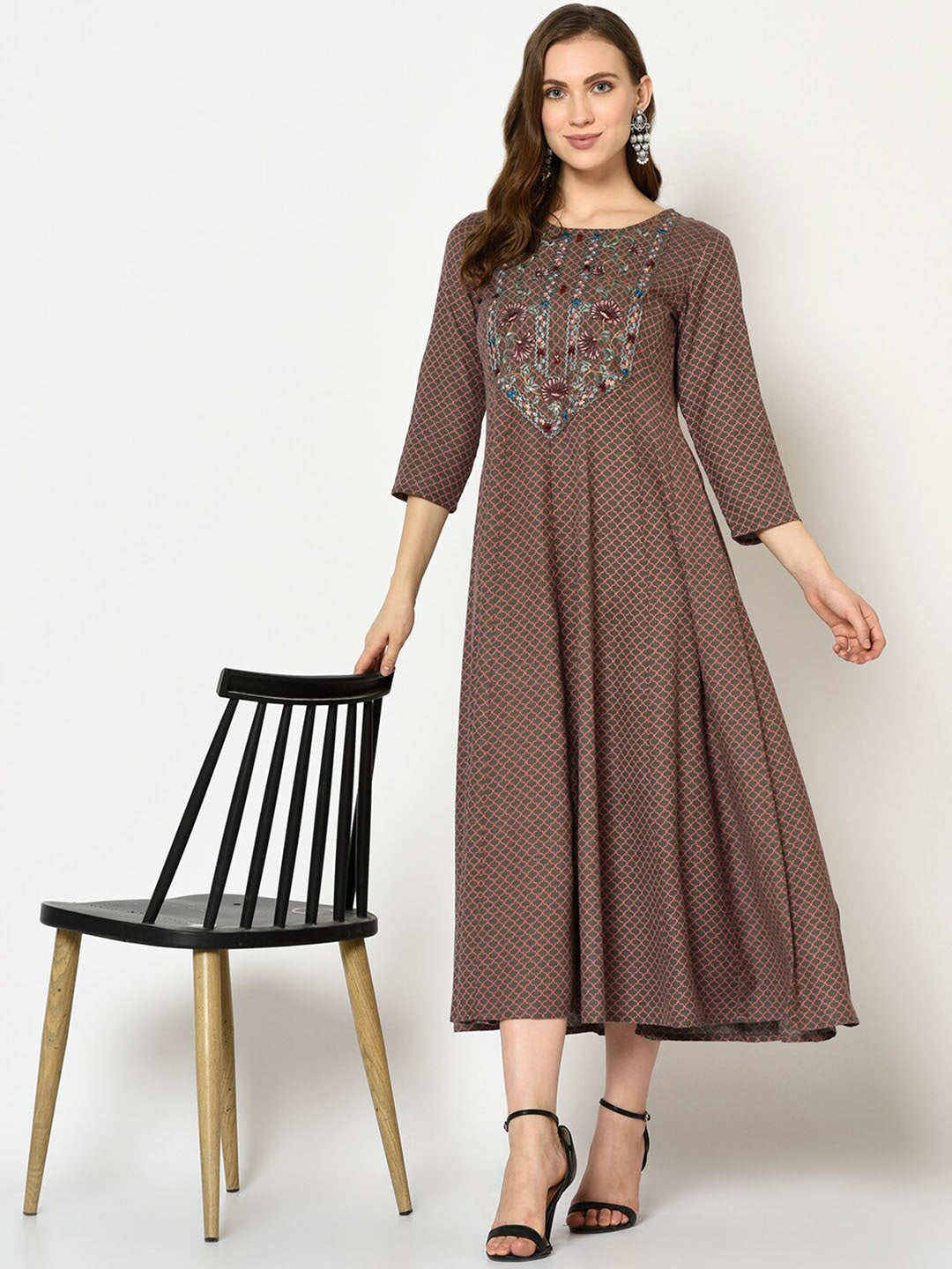 Grey Anarkali Kurta-Yufta Store-7333KURGYS